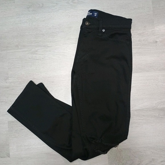 Men's Hollister Black Skinny Fit Advanced Stretch Leg Distressed Jeans 30 X 29 - Picture 1 of 6